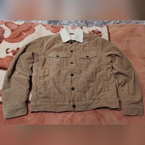H&M Men's Light Brown Corduroy Jacket with White Sherpa Collar